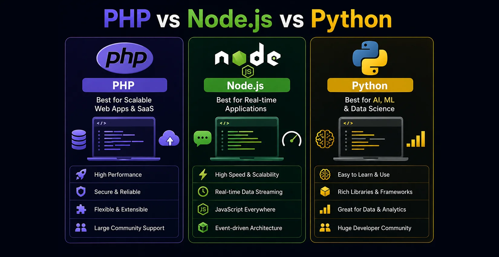PHP vs Node.js vs Python Comparison